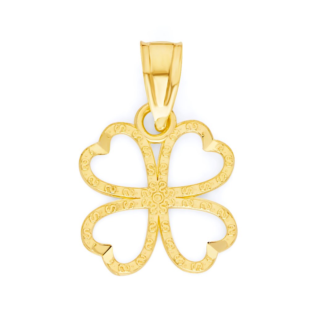 14k Real Solid Gold Four Leaf Clover Pendant